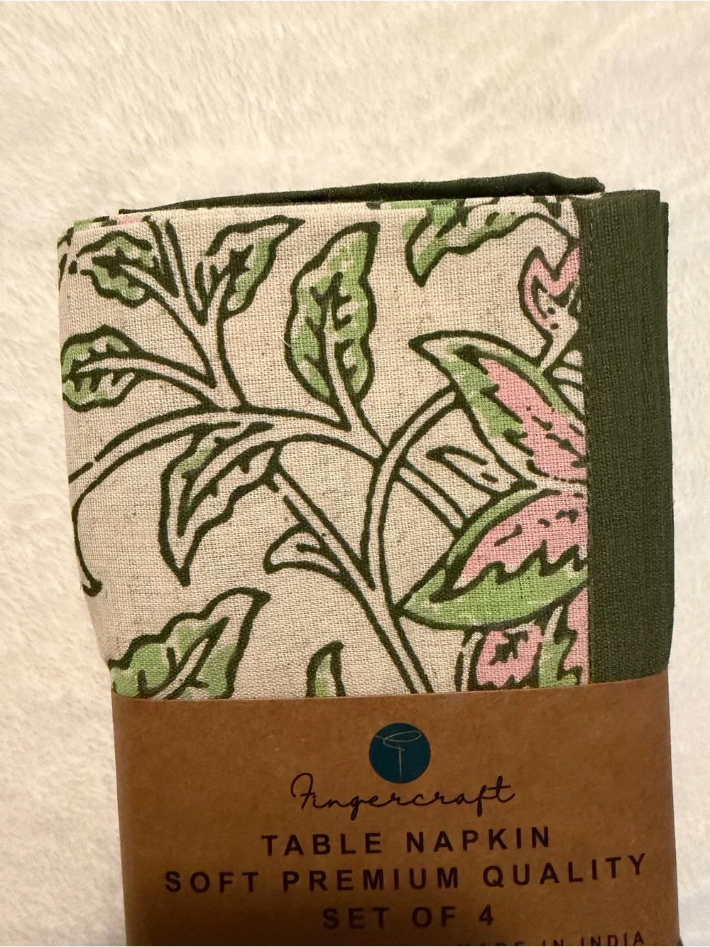 Fingercraft Floral Table Napkins - Green & Pink (Set of 4)